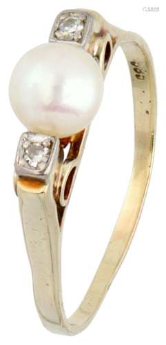 14K. Yellow gold ring set with approx. 0.04 ct. diamond and ...