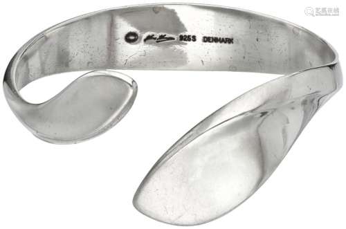 Hans Hansen for Georg Jensen silver bangle with stylized lea...
