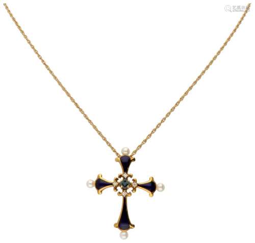 18K. Yellow gold necklace with 'The Sapphire Midnight Cross'...