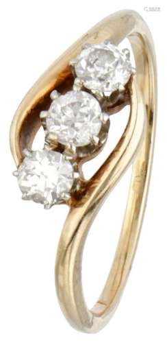 14K. Yellow gold 3-stone ring set with approx. 0.45 ct. diam...