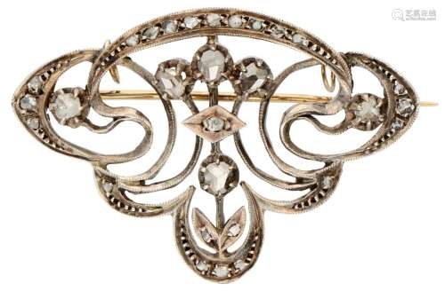 14K. Rose gold and 925/000 silver openwork Art Nouveau penda...