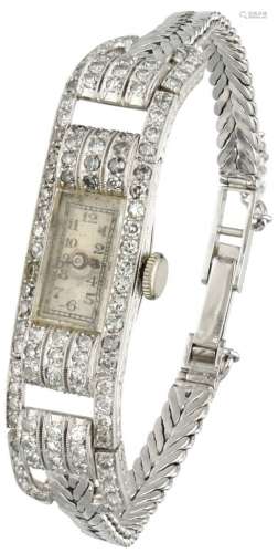 18K. White gold Art Deco ladies wristwatch set with approx. ...