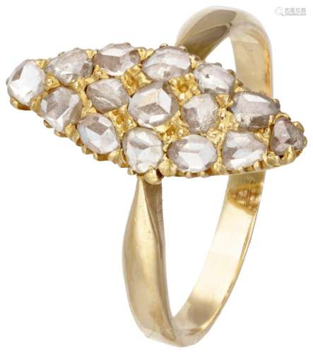 14K. Yellow gold marquis ring set with rose cut diamond.