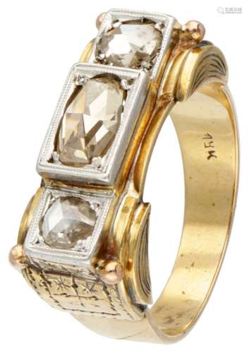 14K. Yellow gold retro tank ring set with rose cut diamond.