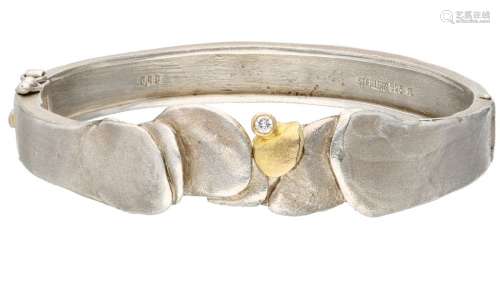 Silver matted design bangle set with approx. 0.05 ct. diamon...