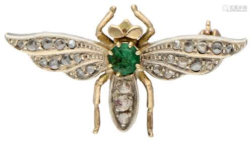 14K. Yellow gold bee brooch set with rose cut diamond and ap...