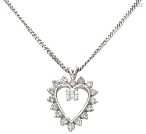 14K. White gold necklace and heart-shaped pendant set with a...