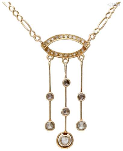 14K. Yellow gold Art Nouveau neglige necklace set with rose ...