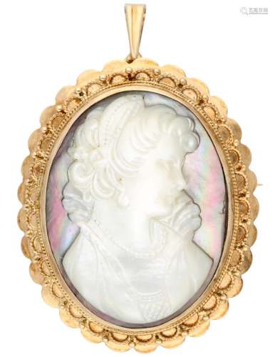 Antique pendant / brooch with a mother of pearl cameo in a 1...