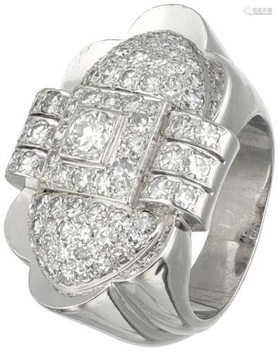 Pt 950 Platinum Art Deco tank ring set with approx. 2.36 ct....