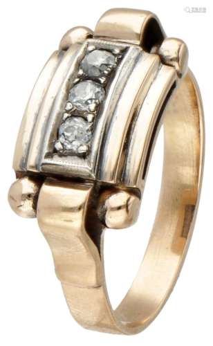 BWG 10K. Yellow gold retro tank ring set with approx. 0.15 c...