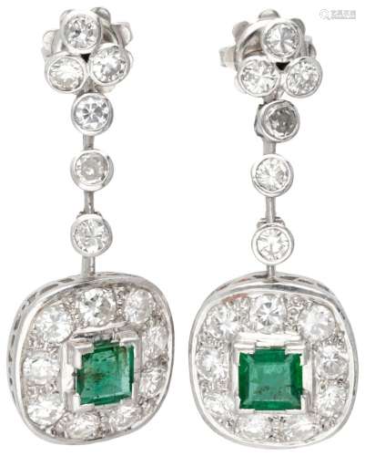 Pt 900 Platinum Art Deco style earrings set with approx. 1.6...