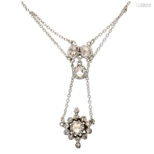 Antique silver necklace set with rose cut diamonds - 925/100...