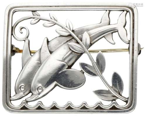 Arno Malinowski for Georg Jensen no.251 silver 'Dolphins' br...