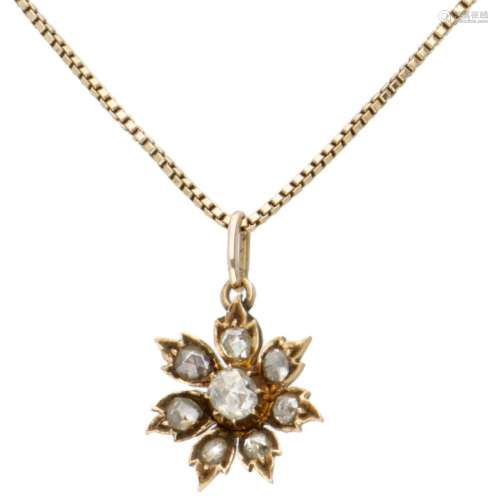 Vintage 14K. yellow gold necklace and flower-shaped pendant ...