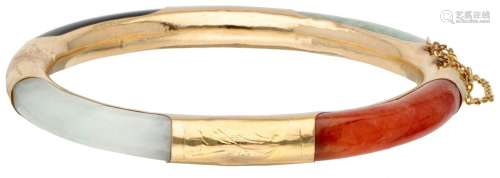 14K. Rose gold bangle bracelet set with various colors of ja...