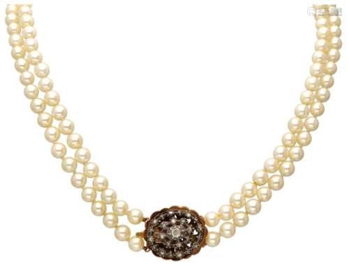 Two-row freshwater pearl necklace with a 14K. rose gold and ...