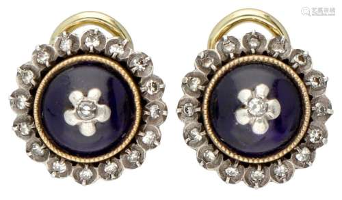 14K. Yellow gold antique clip earrings set with approx. 0.17...