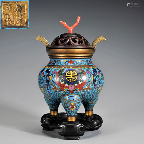 A Cloisonne Enamel Incense Burner Qing Dynasty