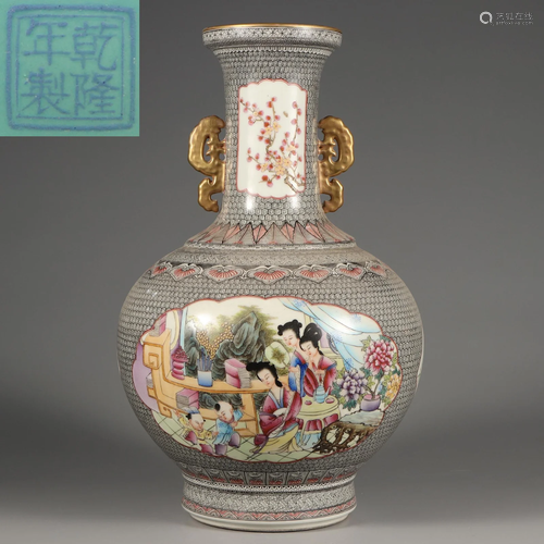 A Famille Rose Figural Story Vase Qing Dynasty