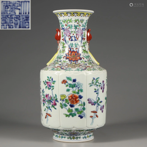 A Doucai Glazed Fruits Vase Qing Dynasty