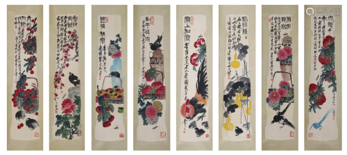 Eight Pages of Chinese Scroll Painting By Qi Baishi