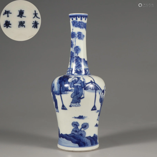 A Blue and White Bell Shaped Vase Qing Dynasty