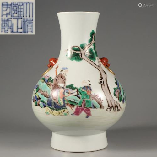 A Famille Verte Figural Story Vase Qing Dynasty