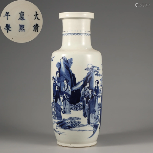 A Blue and White Mallet Vase Qing Dynasty