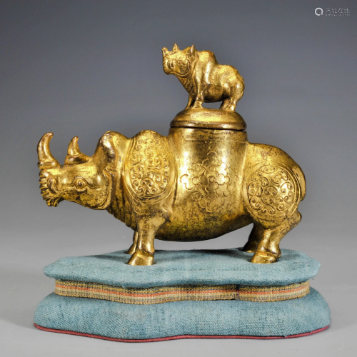 A Gilt Bronze Rhino Decoration Qing Dynasty