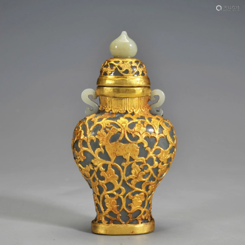 A Bronze Gilt Mounted Jade Vase Qing Dynasty