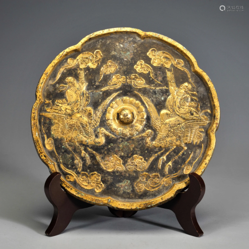 A Partly Gilt Bronze Mirror Tang Dynasty