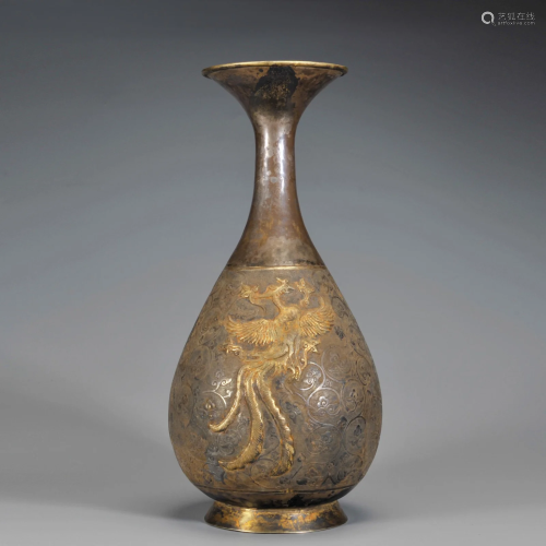 A Silver Partly Gilt Vase Yuhuchunping Han Dynasty