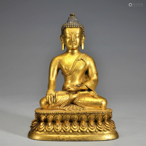A Tibetan Gilt-bronze Seated Shakyamuni