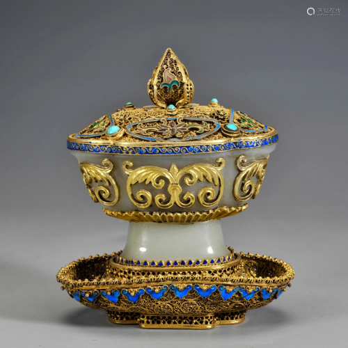 A Bronze Partly Gilt Jaden Box Qing Dynasty
