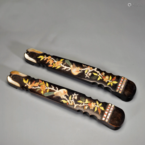 Pair Hard-stones Inlaid Paper Wights Qing Dynasty
