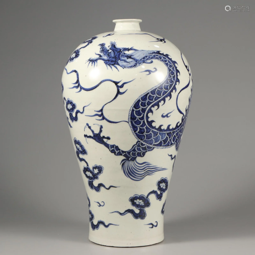 A Blue and White Dragon Vase Meiping Qing Dynasty