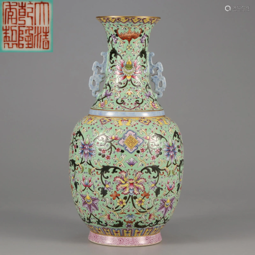 A Famille Rose and Gilt Vase Qing Dynasty