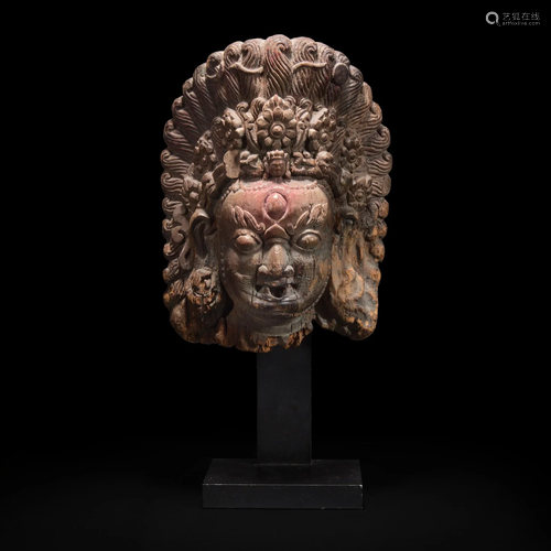 A Nepalese carved wood mask of Bhairava 尼泊