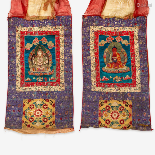 A pair of Tibetan or Nepalese needlework and appliqued