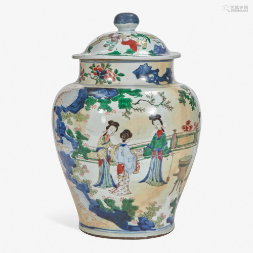 A Chinese wucai-decorated porcelain large jar and cover