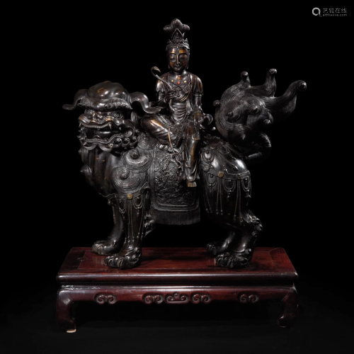 A large Japanese patinated bronze figural censer