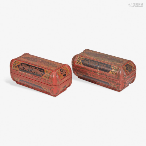 An associated pair of Chinese incised lacquer boxes