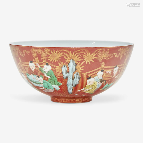 A Chinese famille verte coral-ground porcelain 