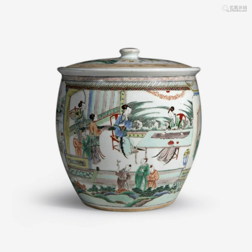 An unusual large Chinese famille verte-decorated
