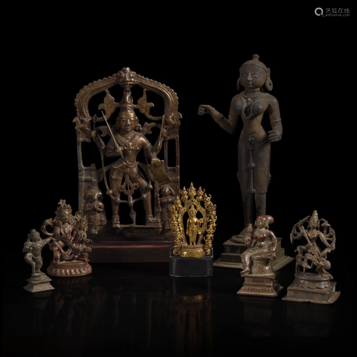 A group of seven assorted Indian and Himalayan bronzes