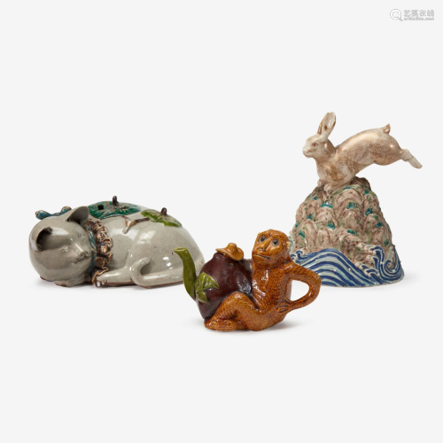Three Japanese and Chinese ceramic animal-form items