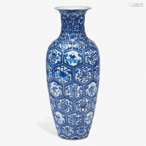 A Chinese blue and white porcelain molded vase