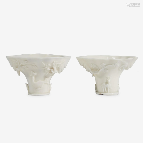 Two similar Chinese Dehua porcelain libation cups