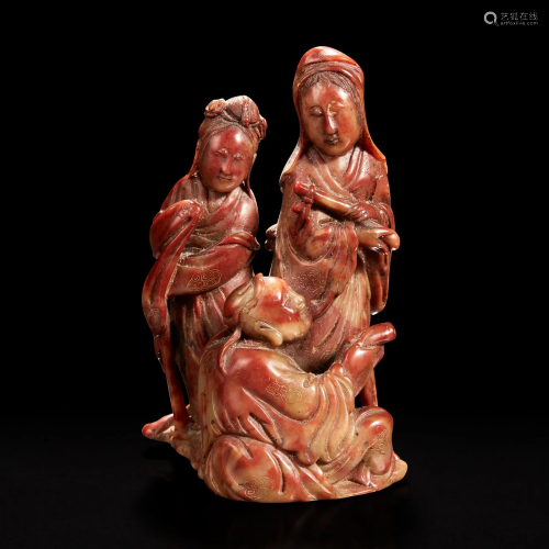 A Chinese carved soapstone figural group 寿
